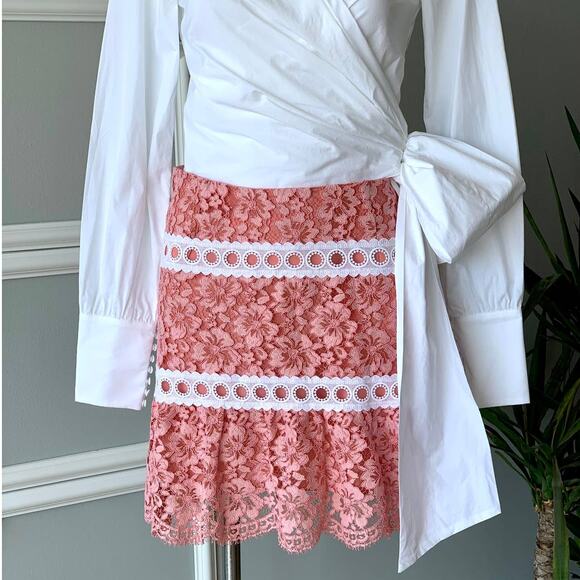 Sandro Paris Devon Banded Floral Lace Mini Skirt in Pink Size Medium - Picture 1 of 13
